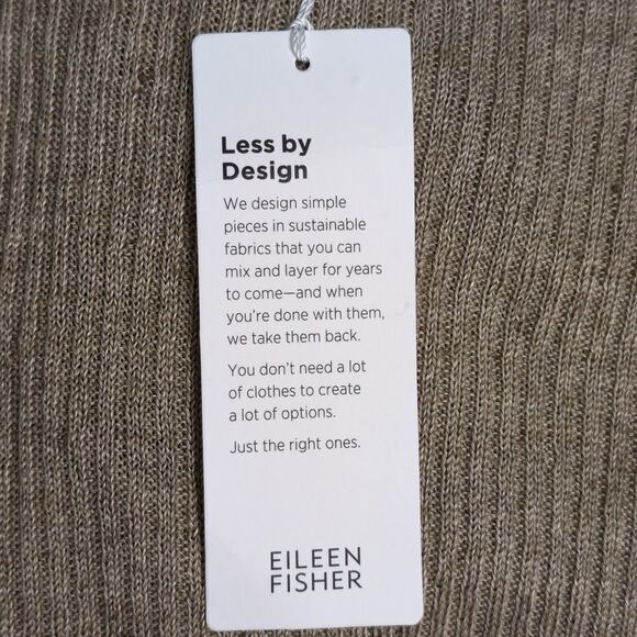 Eileen Fisher Round Neck Pullover Sweater Organic Linen Khaki Ribbed Size M New - Picture 9 of 11